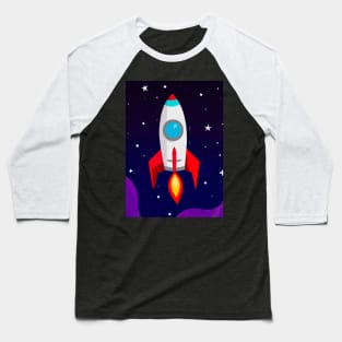 Flying Space Rocket Baseball T-Shirt